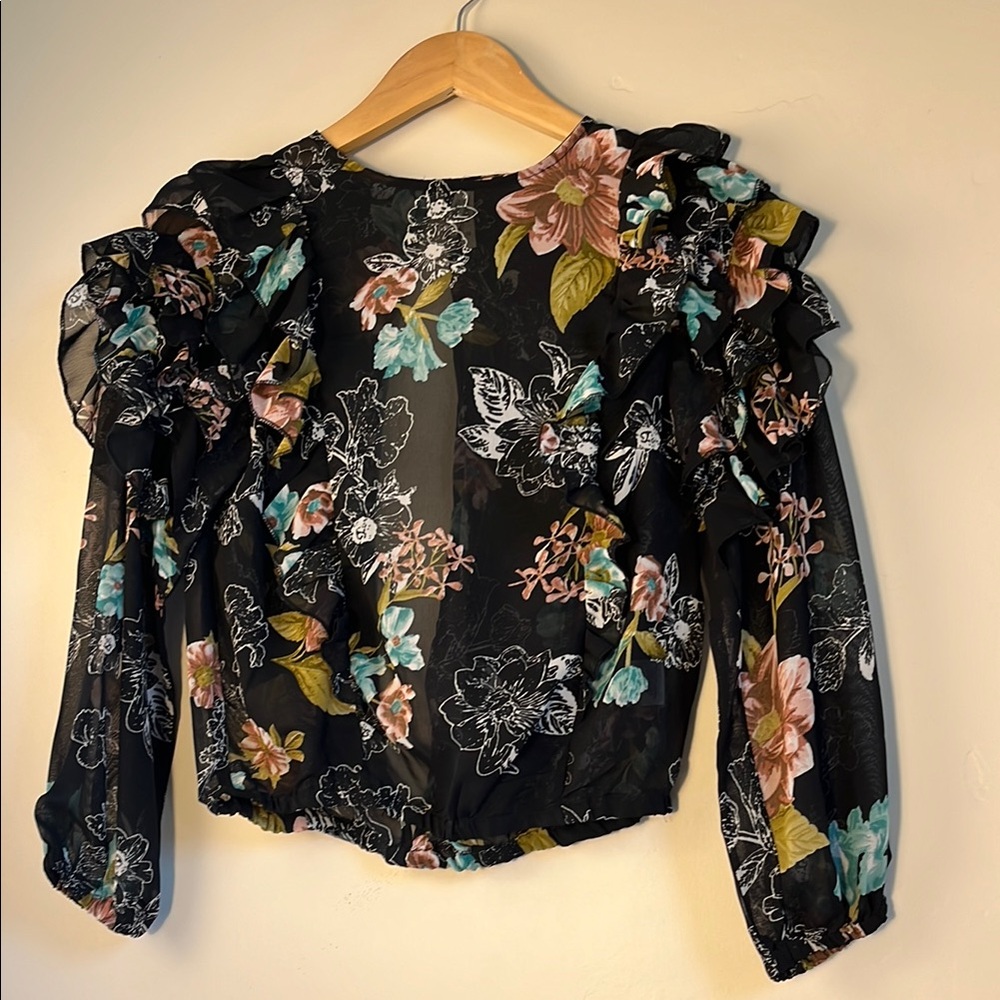 Floral Black Sheer Women's Top